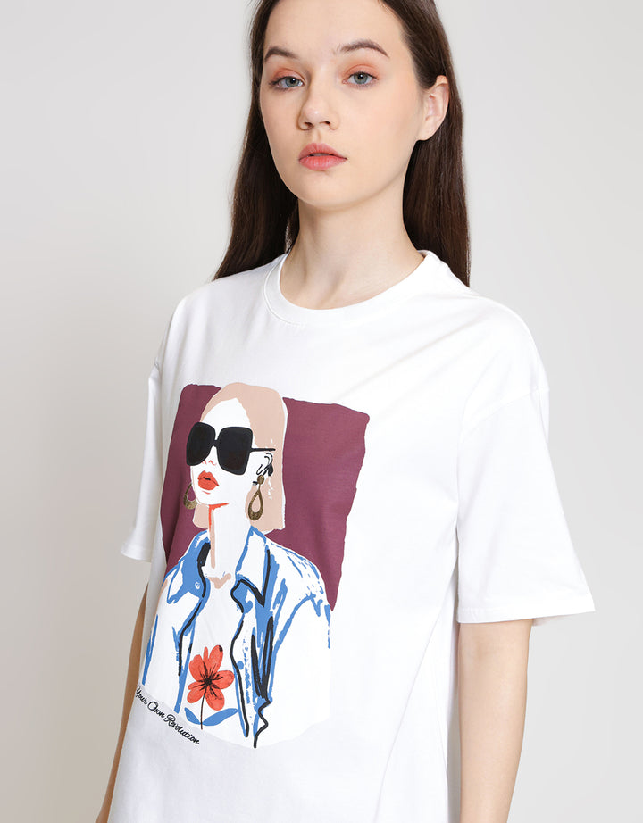 ZES Woman 2 Print Kaos Oversize Wanita CRLVT049