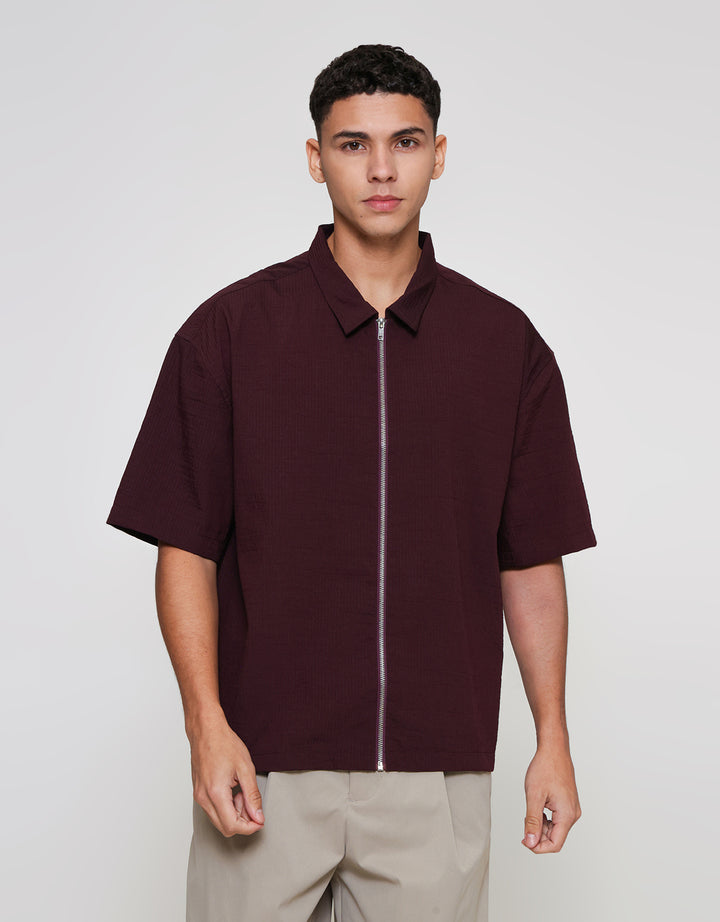 ZES Zipped Textured Kemeja Pria OWEN