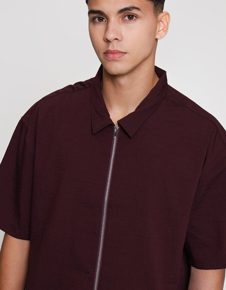 ZES Zipped Textured Kemeja Pria OWEN