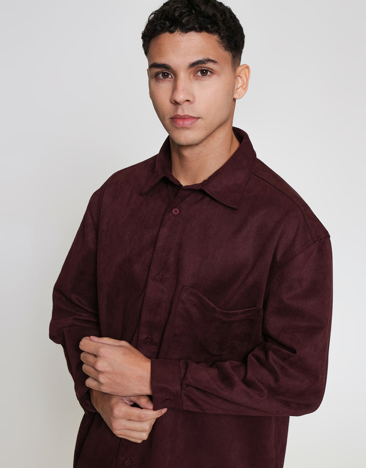 ZES Overshirt Faux Suede With Pocket Simon Kemeja Pria SIMON