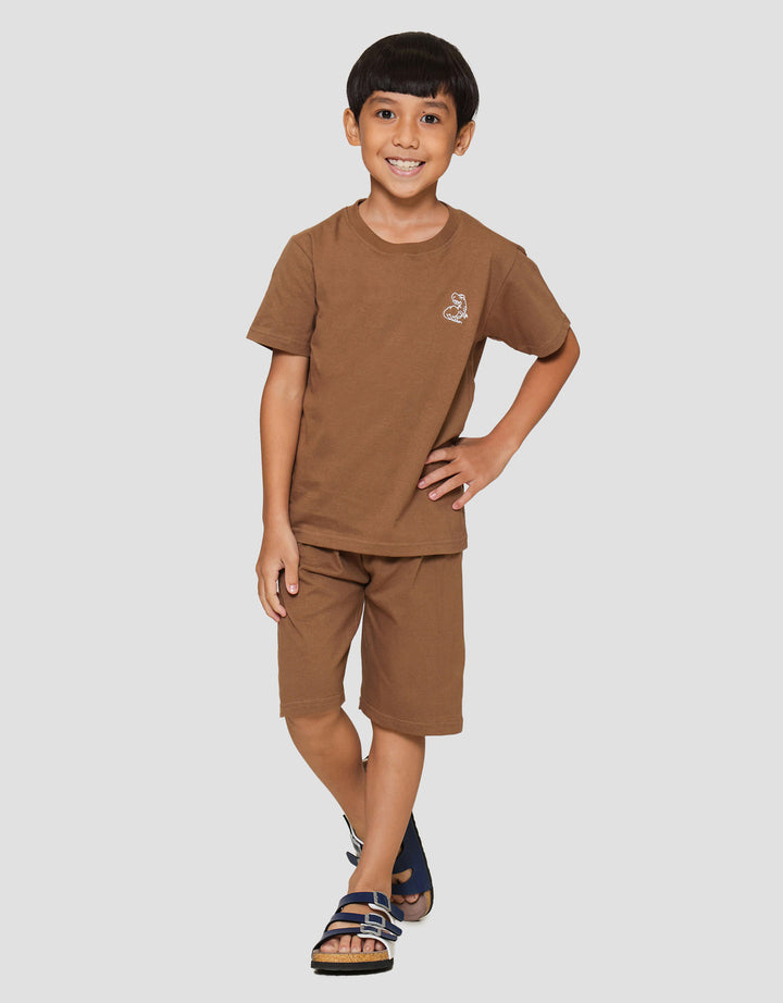 Little M Polos Dino Tyranno Bordir Pakaian Setelan Anak Laki-laki