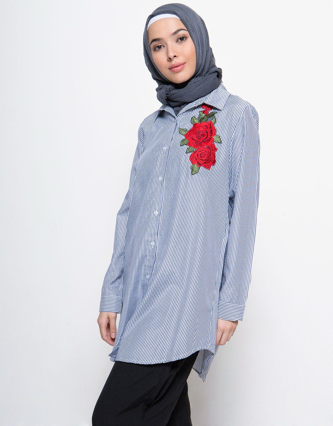Annisa Women's Blouse Big Rose Embroidered