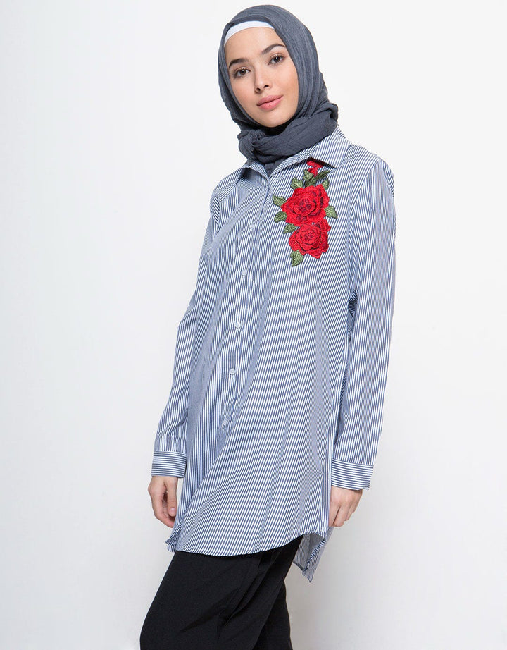 Annisa Women's Blouse Big Rose Embroidered