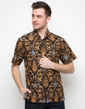 Arjuna Weda Short Sleeve Shirt Carved Batik Hem