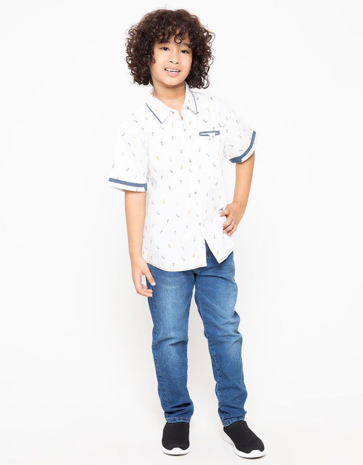 Little M Bike Print Boys Short Sleeve Shirt