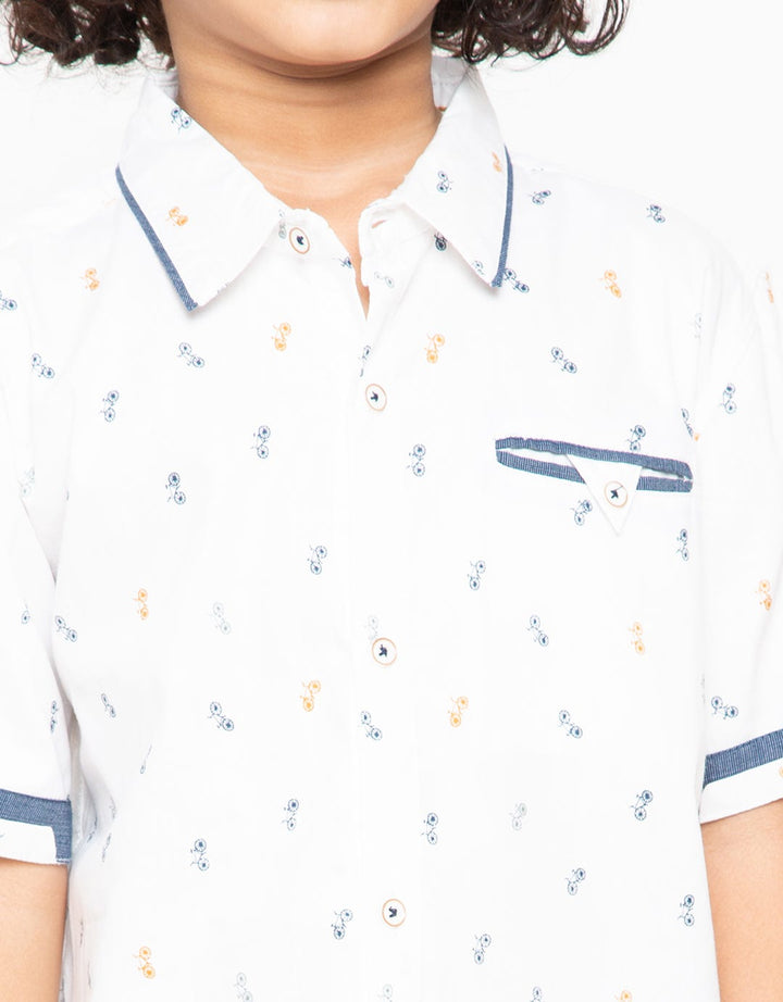 Little M Bike Print Boys Short Sleeve Shirt