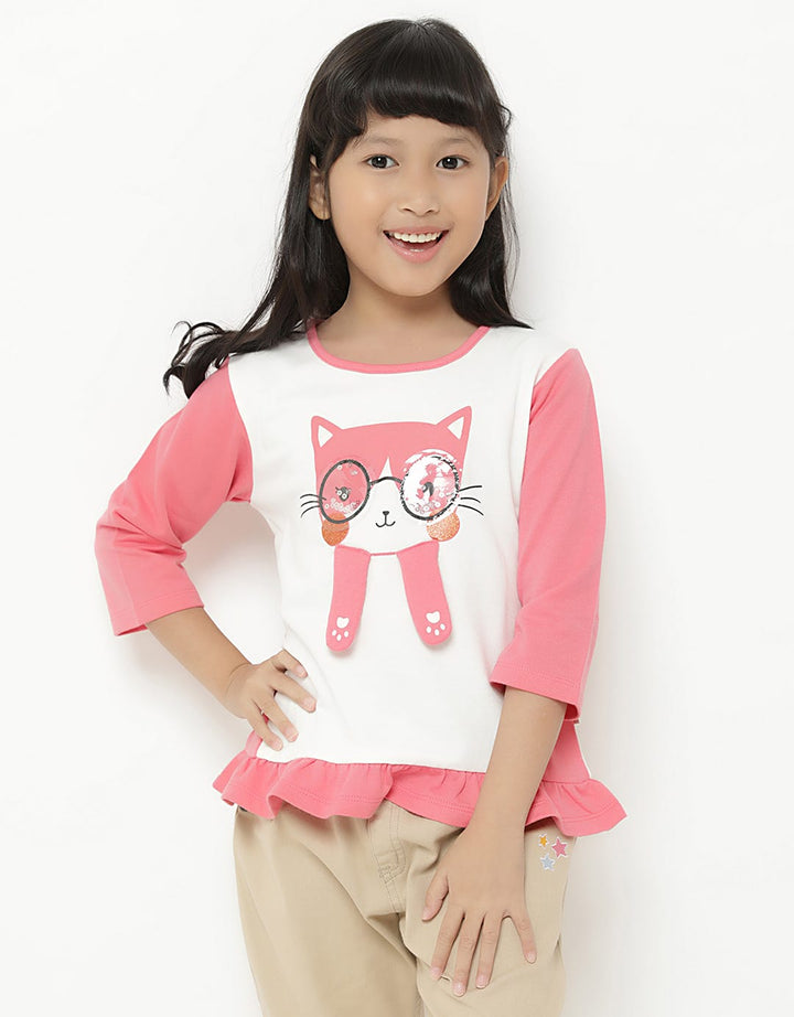 Little M T-Shirt Lengan Panjang Cat Kacamata Anak Perempuan