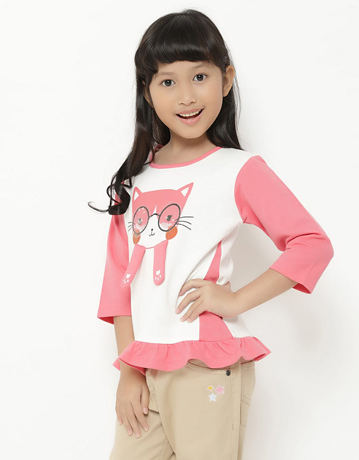 Little M T-Shirt Lengan Panjang Cat Kacamata Anak Perempuan