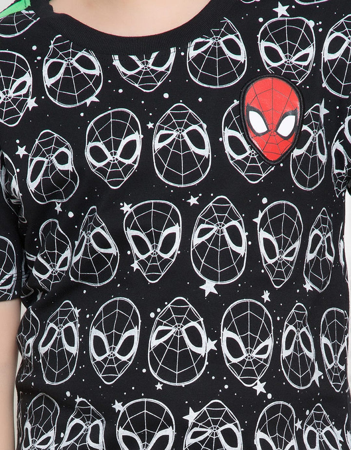 Marvel Spiderman Face Boys Neon Fullprint T-Shirt