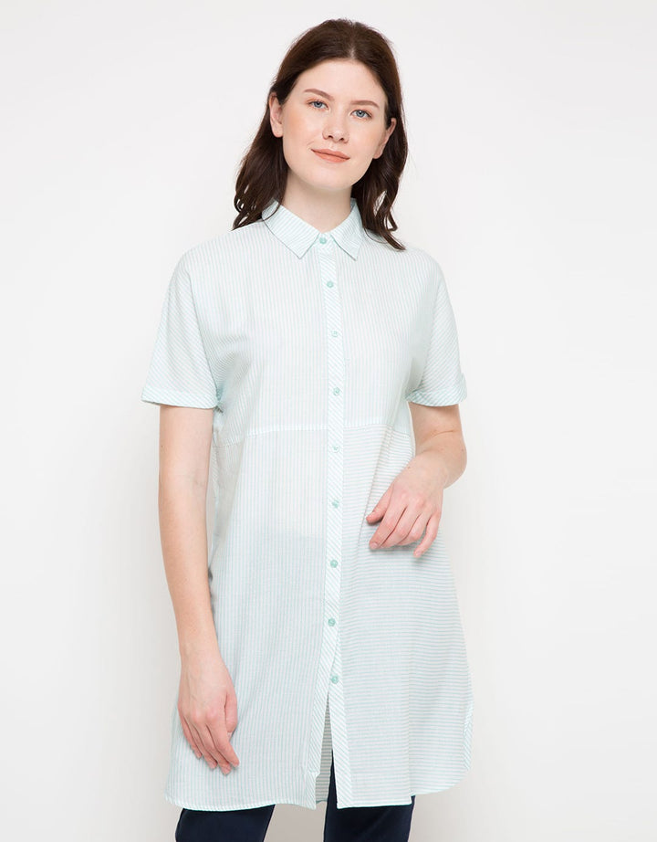 Edition Ladies Blouse Wanita Pin Tripe Tunic Eb42
