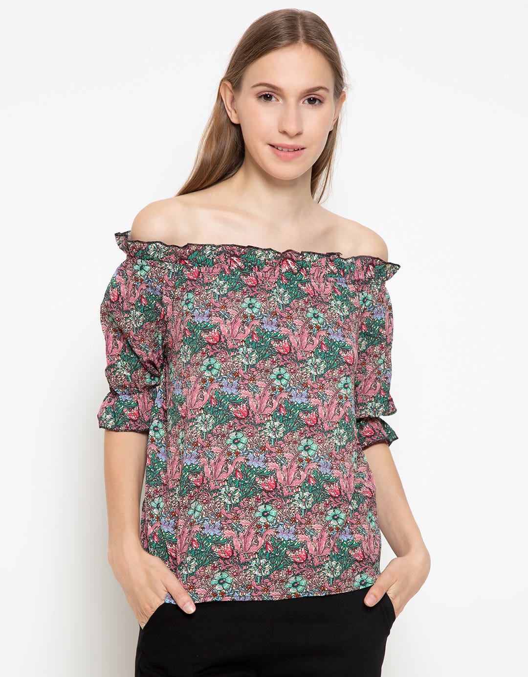 Mky Clothing Sabrina Full Print Flower Blouse