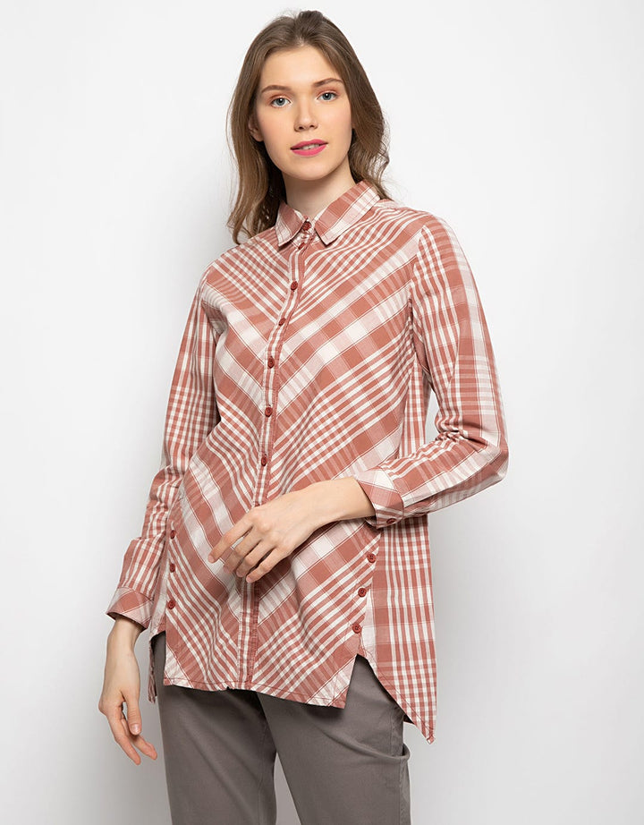 Triset Blus Print Plaid