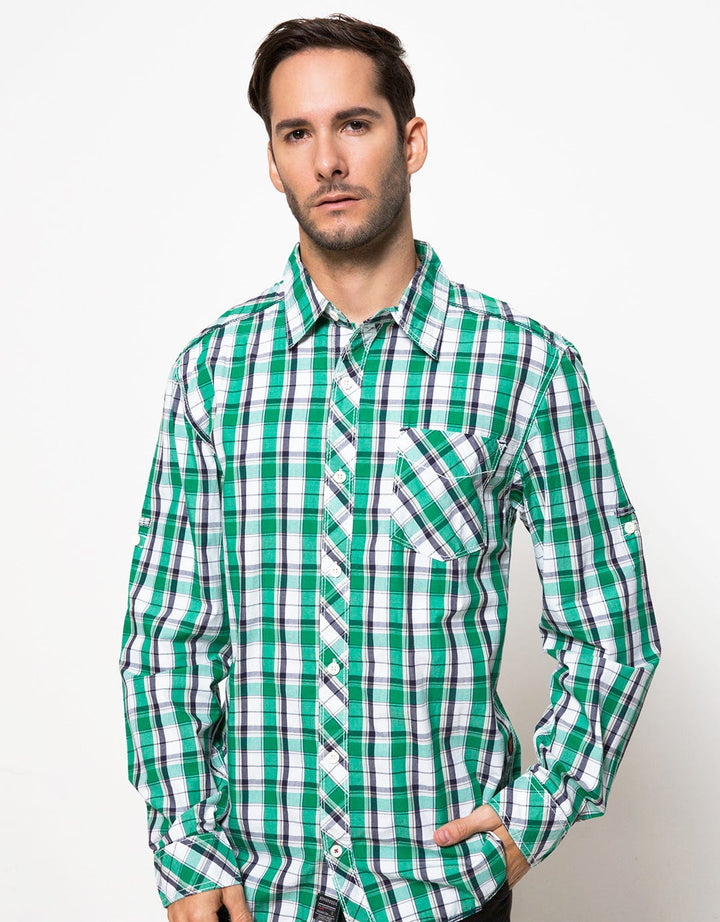 Bombboogie Kemeja Lengan Panjang Print Plaid dan Putih