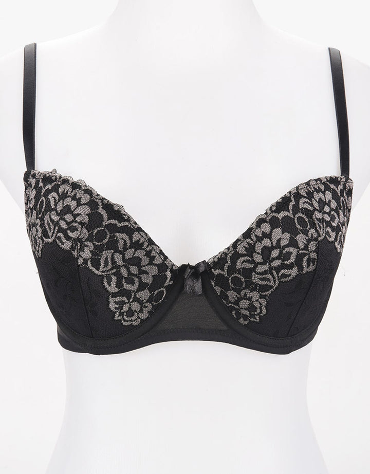 W LACE GREY BRA34 BL