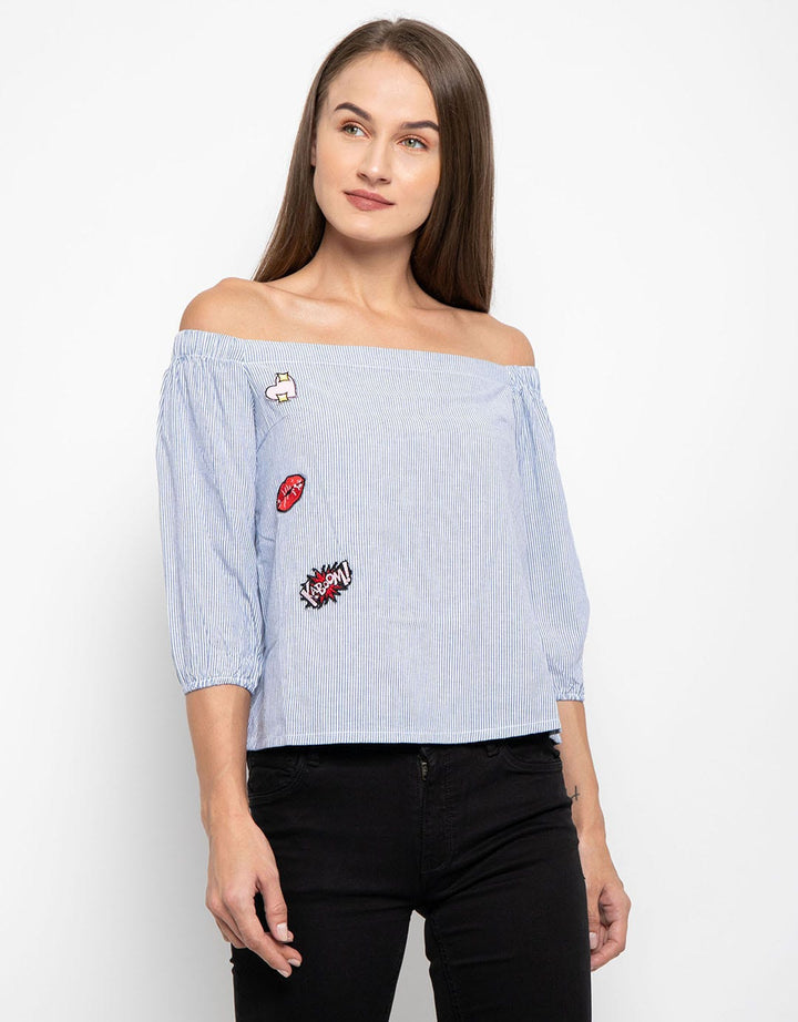 Cardinal Girl Blus Stripes Detail Patches