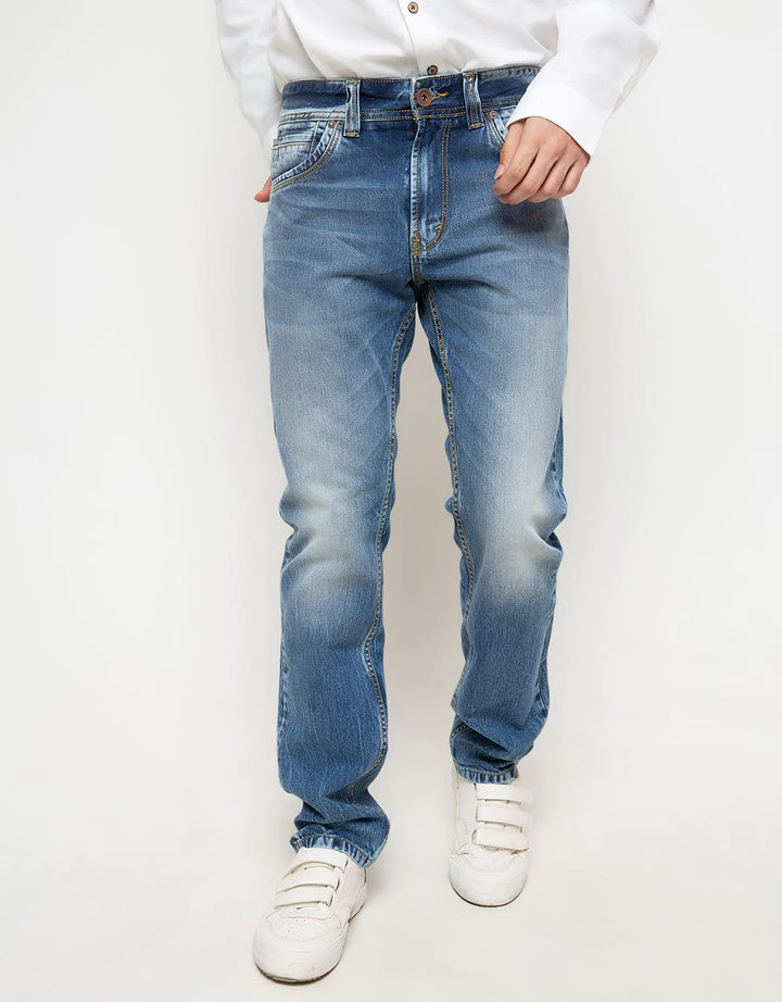 Lois Celana Panjang Jeans Slim Aksen Washed Muda