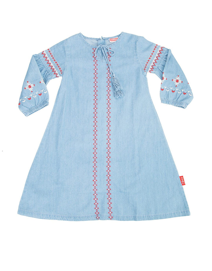 Cool Baby Dress Denim Bordir Bunga Merah
