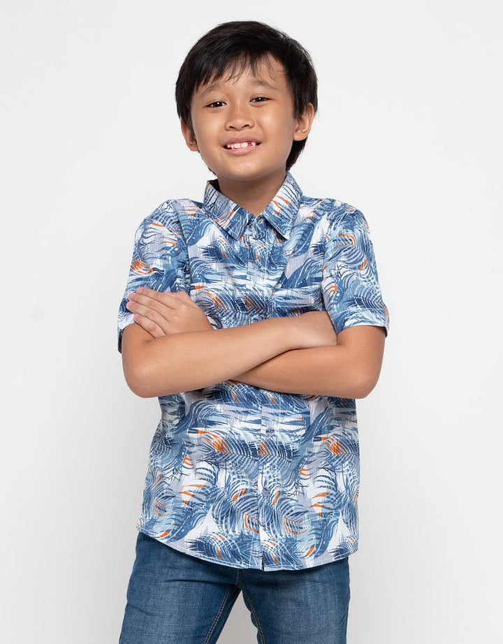 Cool Boy Kemeja SS White Full Print Daun 19104