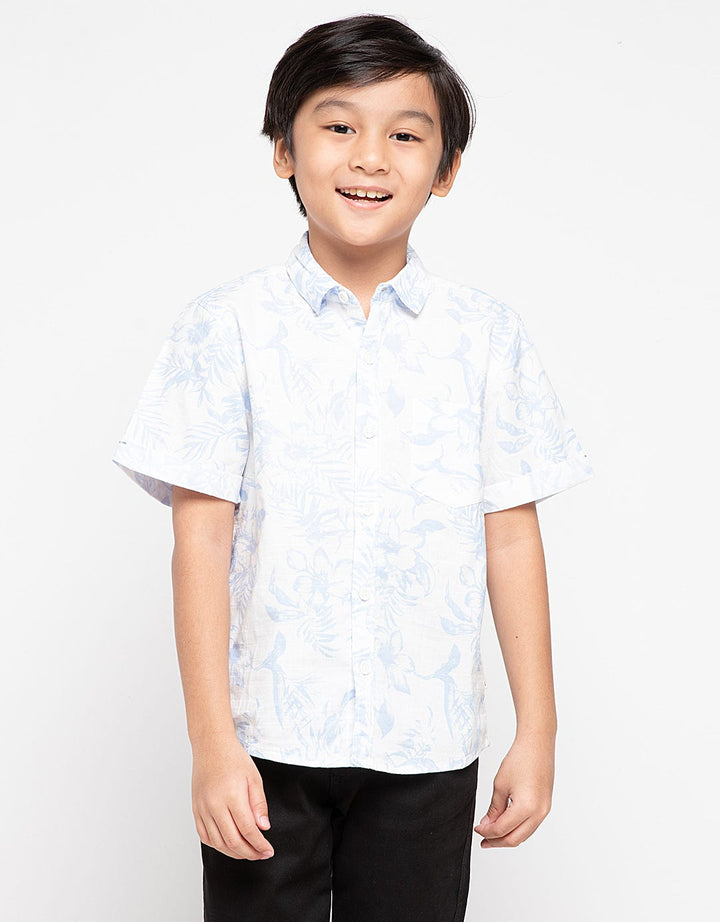 Cool Boy Kemeja SS White Full Print Daun 19104
