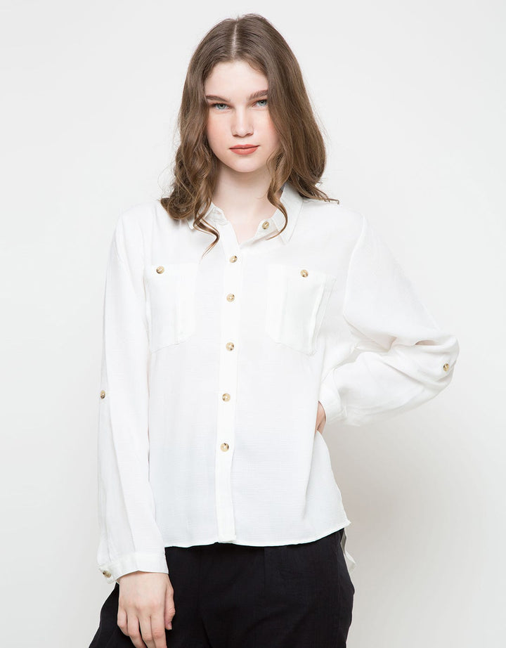 KHAKI TOP WVN LS TX