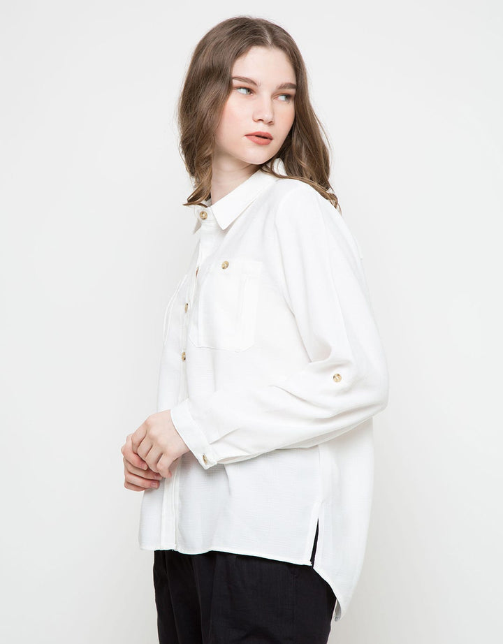 KHAKI TOP WVN LS TX
