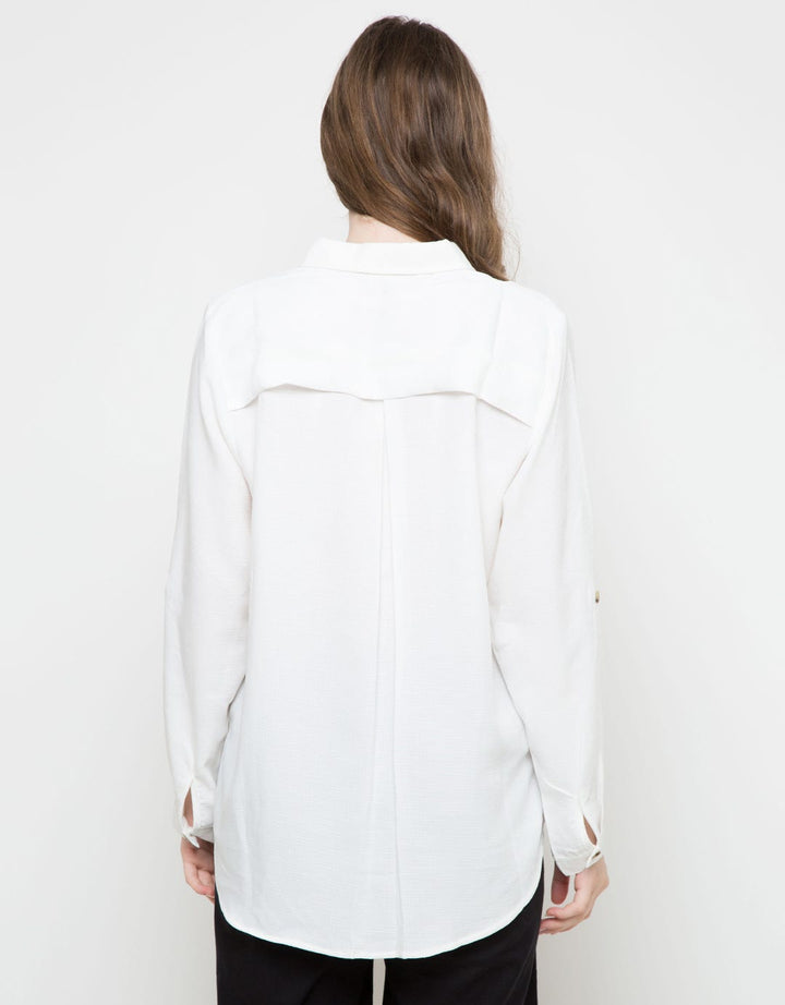 KHAKI TOP WVN LS TX