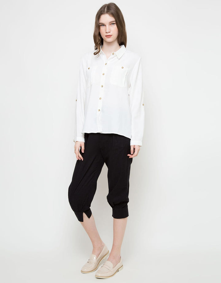 KHAKI TOP WVN LS TX