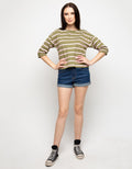 TOP KNIT LS STR COMB
