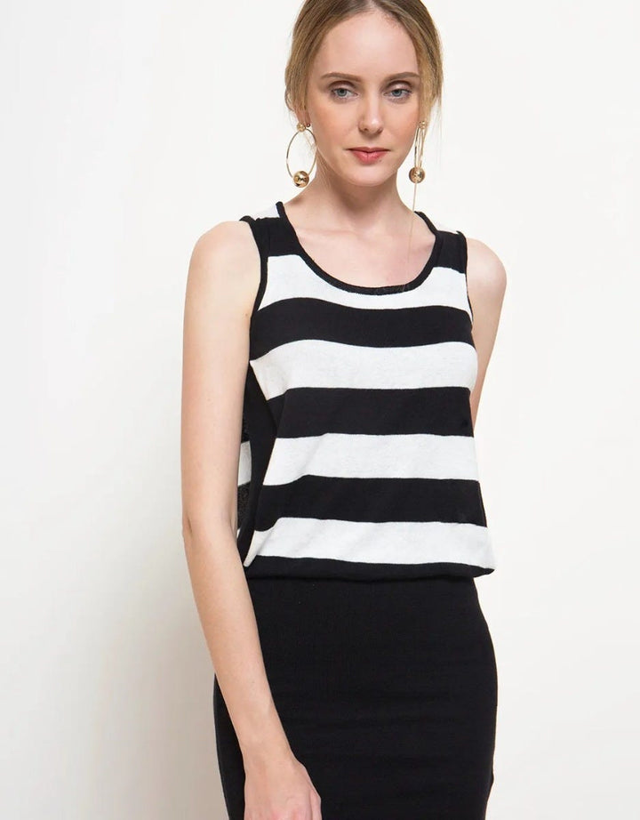 Logo Jeans Mini Dress Wanita Bodycon Stripes