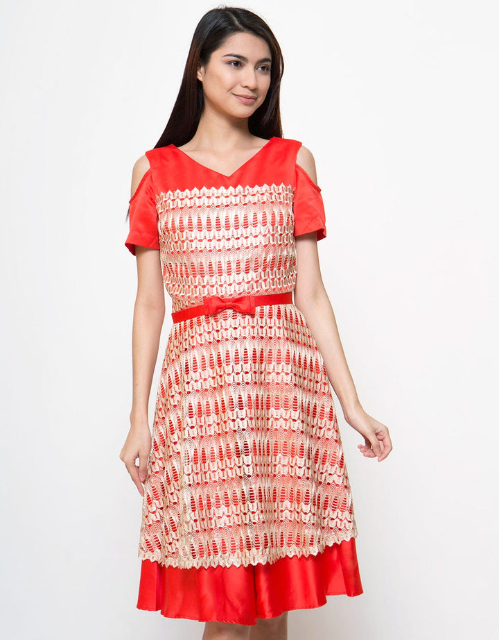 Novo Dress Wanita Lace Layered