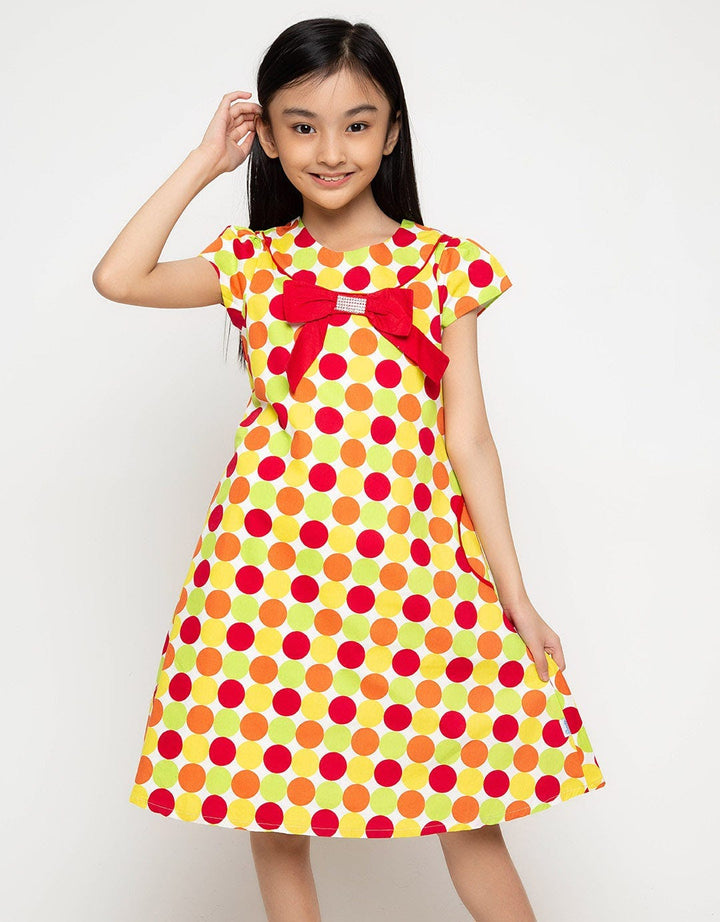 Donita Casual Dress Polka Dot Ribbon Detail