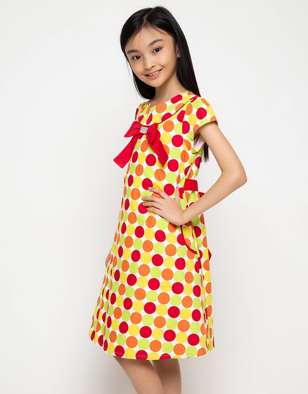 Donita Casual Dress Polka Dot Ribbon Detail