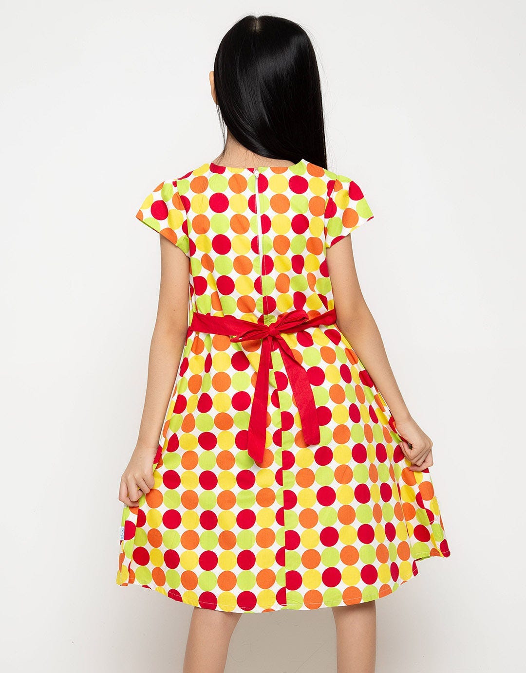 Donita Casual Dress Polka Dot Ribbon Detail