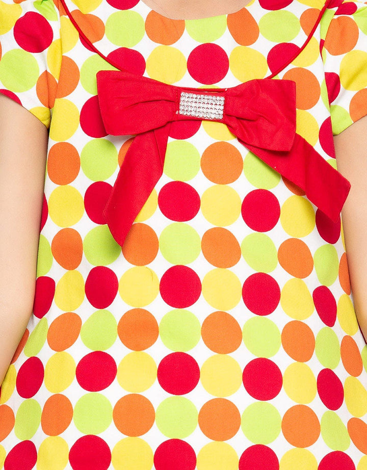 Donita Casual Dress Polka Dot Ribbon Detail