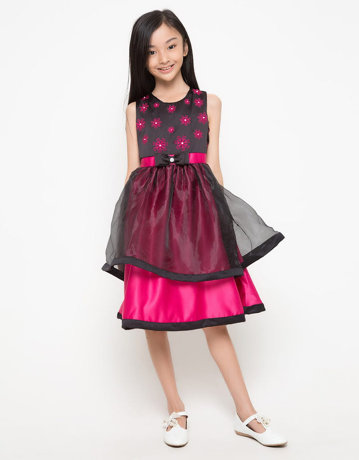 DONITA Flower Black Tile Pink Party Dress