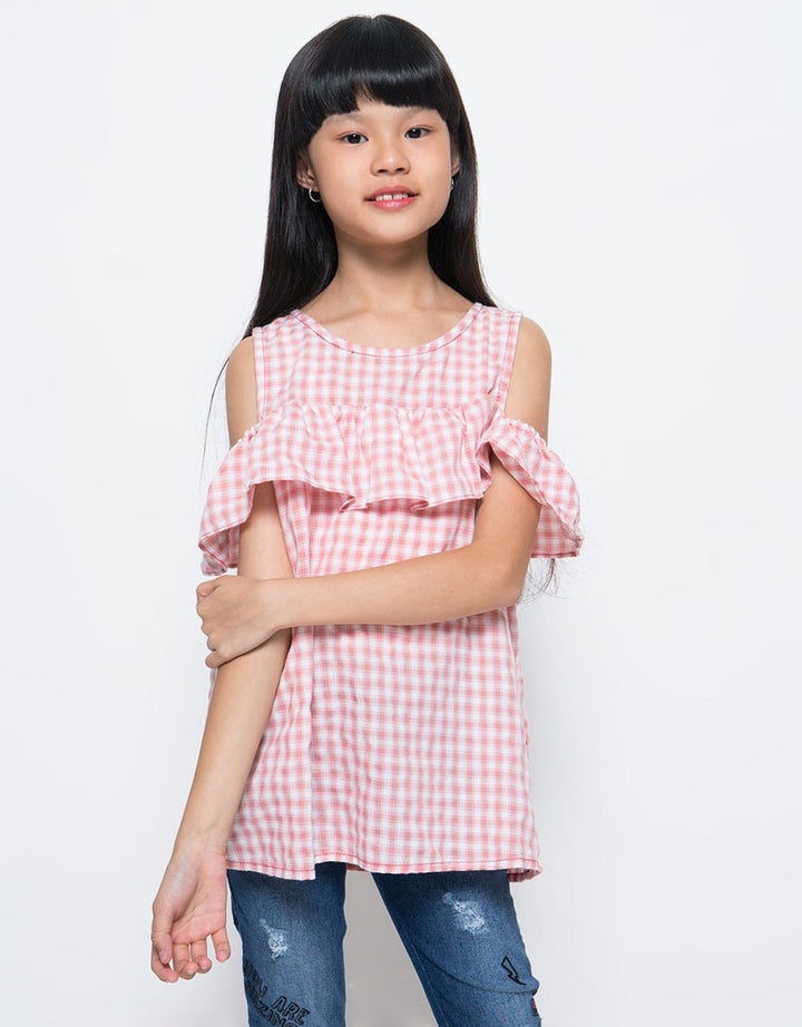Exit Girls Blouse Anak Perempuan Plaid Flare Bust