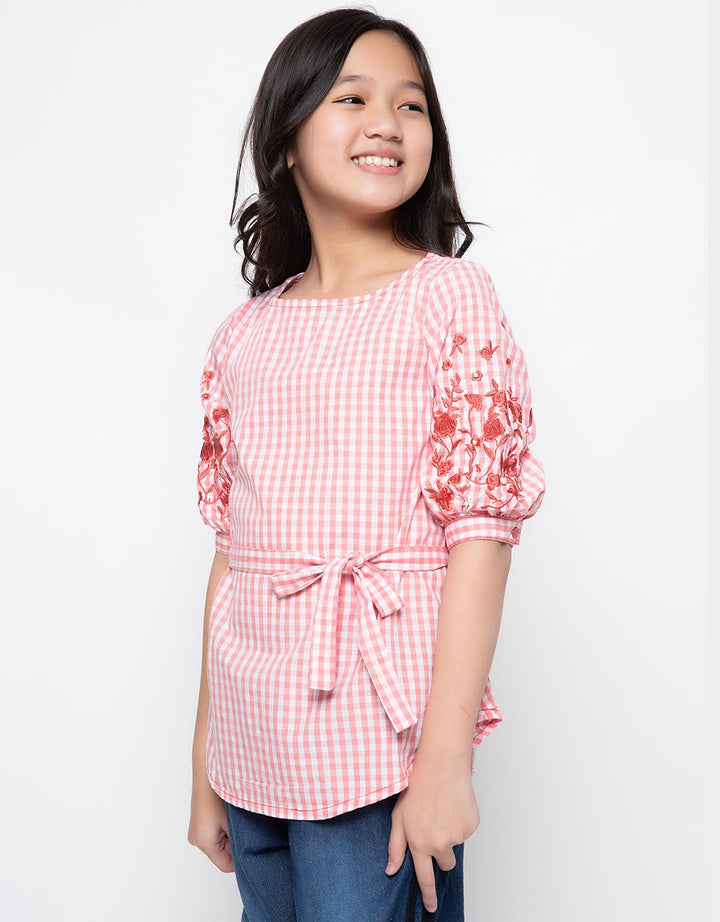 Exit Girls Blus Anak Perempuan Gingham Embroidery