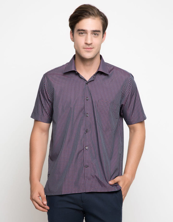 Gianni Visentin Kemeja Lengan Pendek Print Checkers