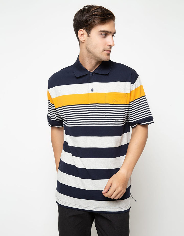 Hassenda Polo Shirt Print Big Stripe Yellow Grey