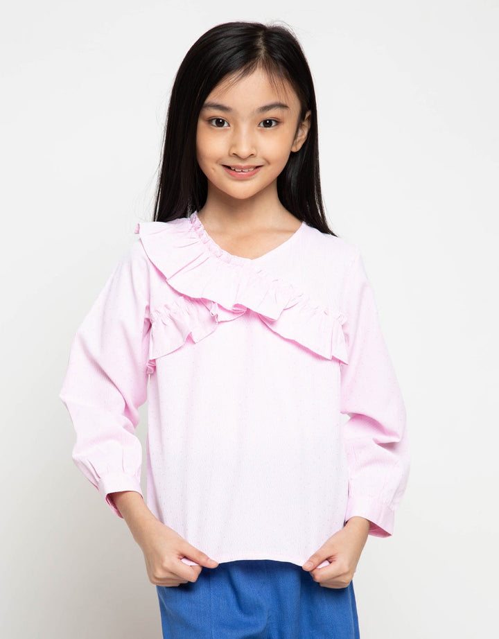 Jsp Girl Kemeja Tangan Panjang Blouse Collection (5-14 Tahun) - Pink