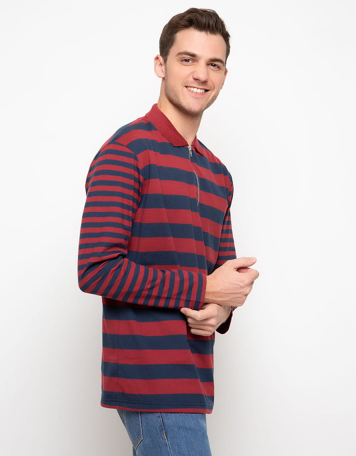 Cole Regular Stripe With Zipper Kaos Kerah Pria