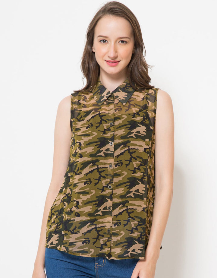 Logo Jeans Army Print Kemeja Pria