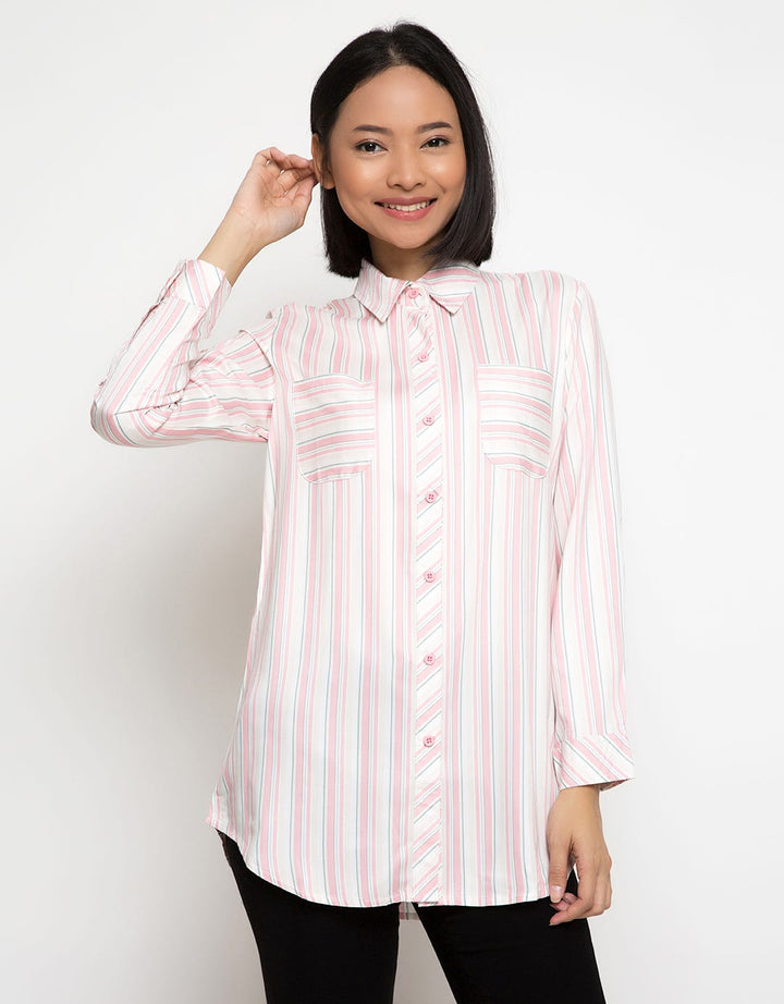 DUST Fashion Wanita Kemeja Gandasuli Stripe