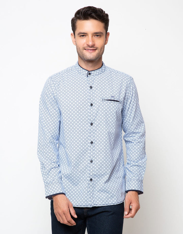 LGS Man Kemeja Square Motif Print