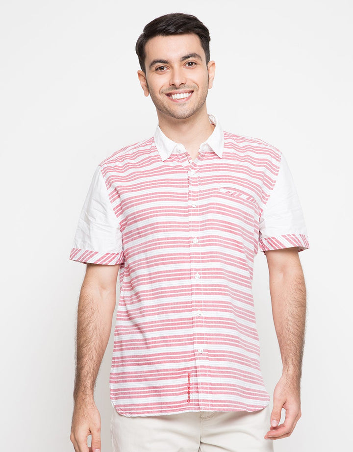 Cardinal Jeans Short Sleeve Shirt Stripes Pocket