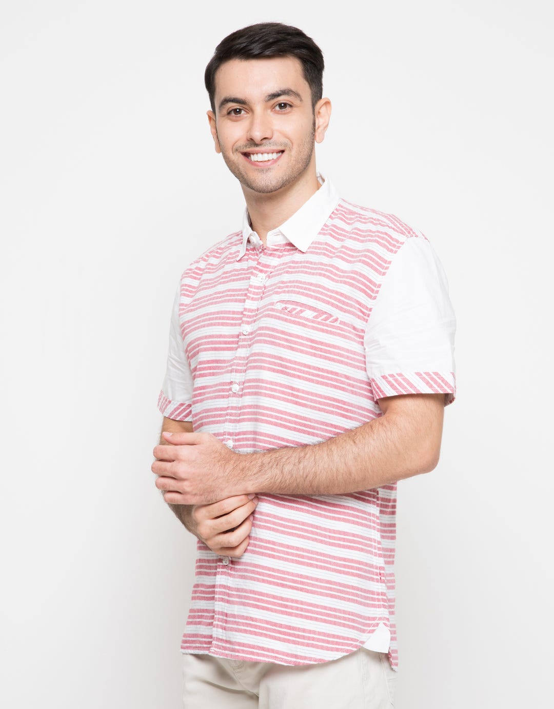 Cardinal Jeans Short Sleeve Shirt Stripes Pocket