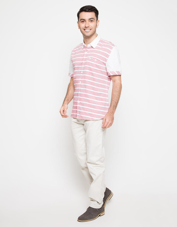 Cardinal Jeans Short Sleeve Shirt Stripes Pocket