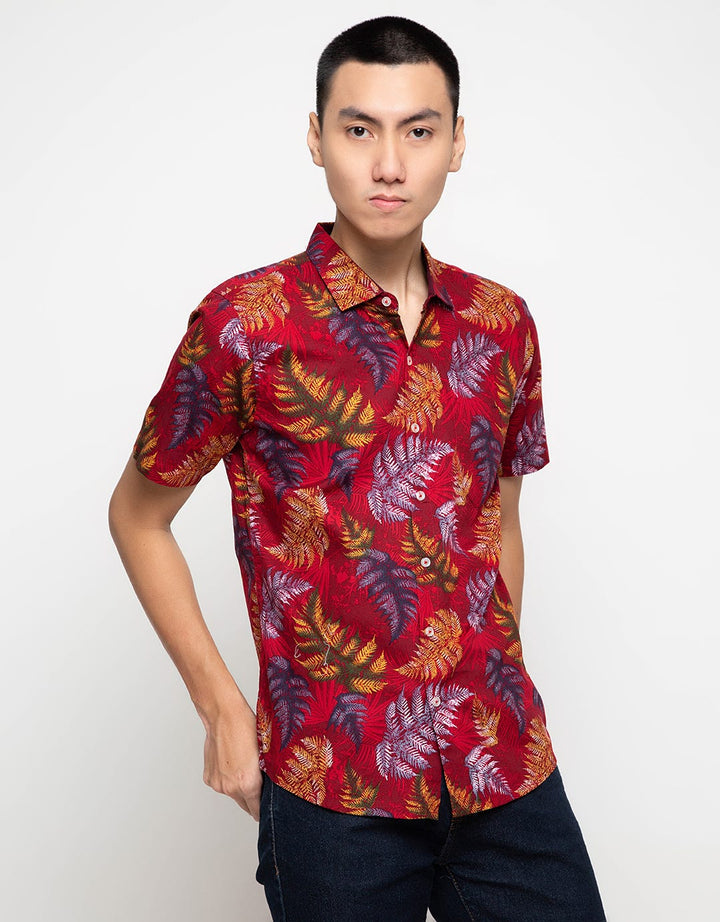 Cloth Id Casual Shirt Leaf Printing Short Sleeve 2B0005AW