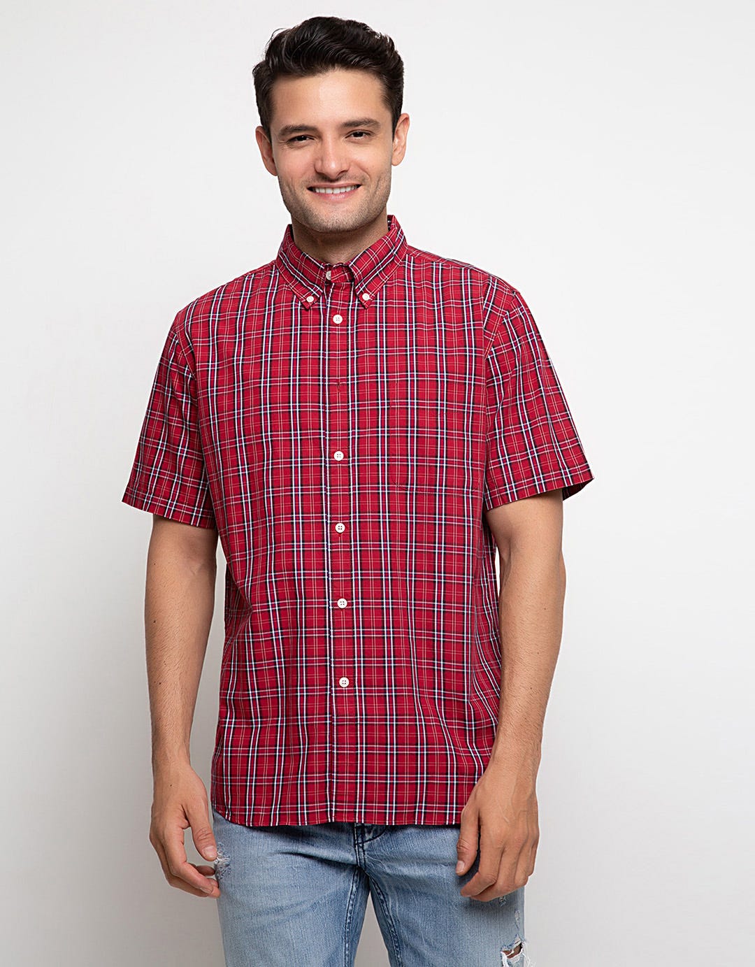 Kemeja Lengan Panjang Marine Check Pic-0914 Red Olive main image 1
