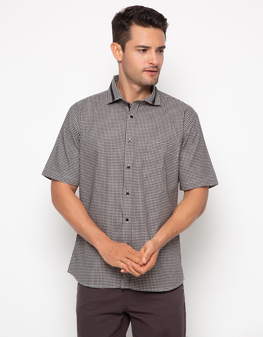 Edition Mens Collar Detailed Gingham Shirt
